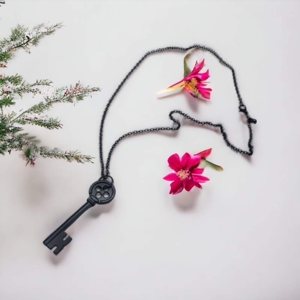 Coraline movie Black Button Key Necklace